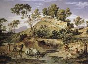 Joseph Anton Koch landscape with shepherds and cows oil painting on canvas